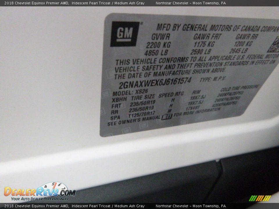 2018 Chevrolet Equinox Premier AWD Iridescent Pearl Tricoat / Medium Ash Gray Photo #15