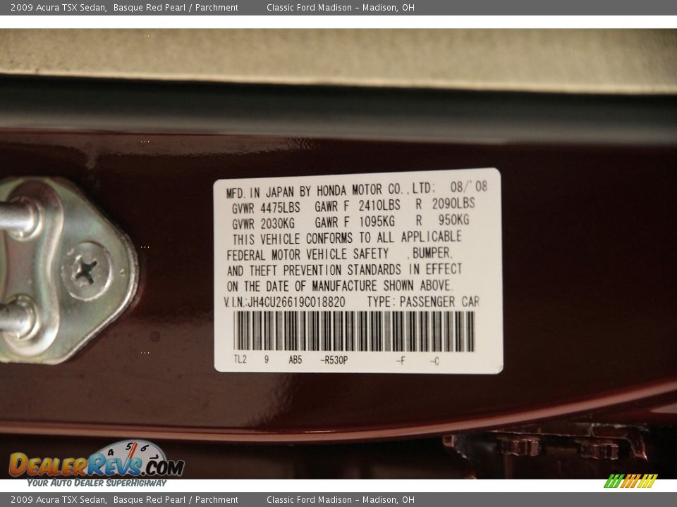2009 Acura TSX Sedan Basque Red Pearl / Parchment Photo #36