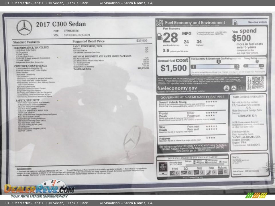 2017 Mercedes-Benz C 300 Sedan Black / Black Photo #10