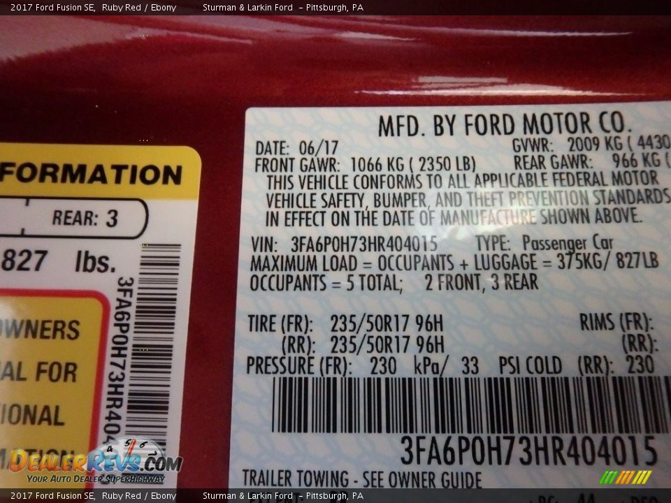 2017 Ford Fusion SE Ruby Red / Ebony Photo #11