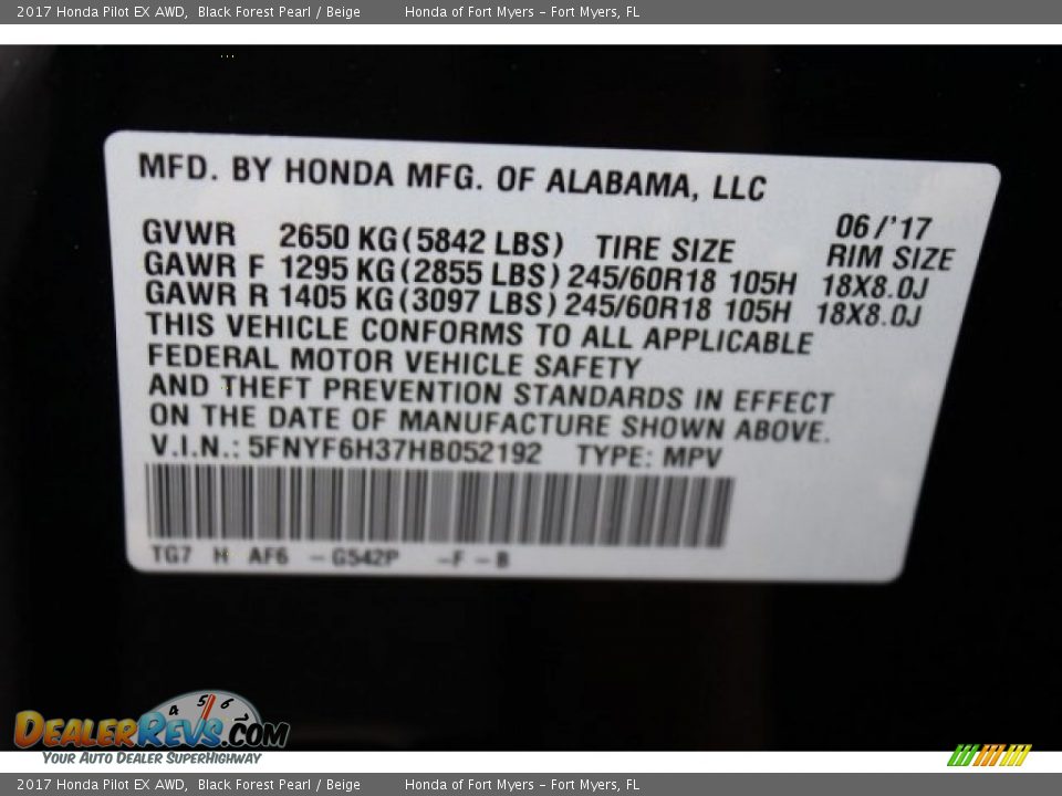 2017 Honda Pilot EX AWD Black Forest Pearl / Beige Photo #25