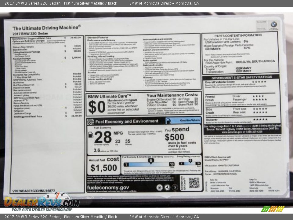 2017 BMW 3 Series 320i Sedan Window Sticker Photo #10