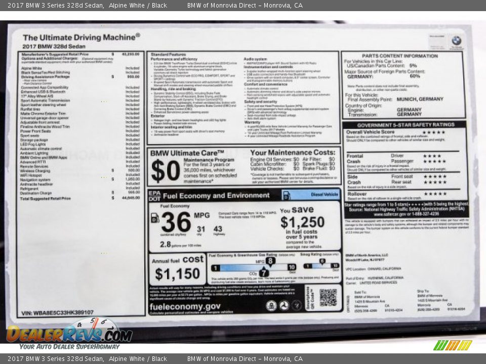 2017 BMW 3 Series 328d Sedan Window Sticker Photo #10