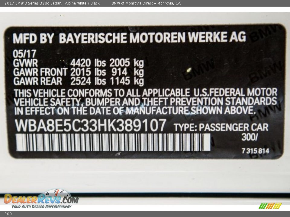 BMW Color Code 300 Alpine White