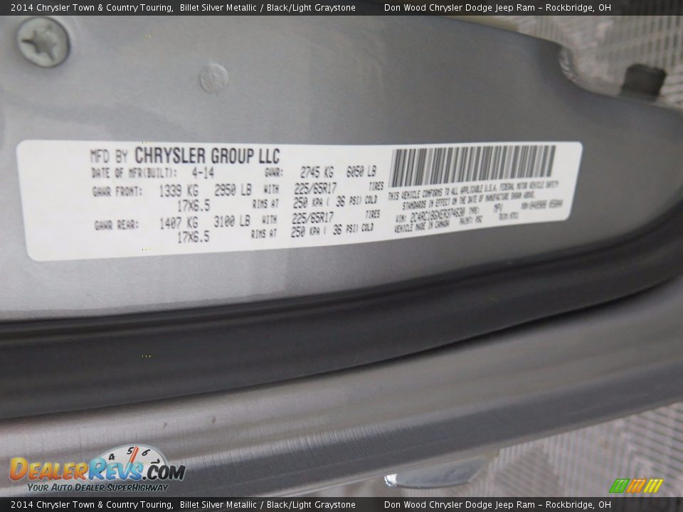 2014 Chrysler Town & Country Touring Billet Silver Metallic / Black/Light Graystone Photo #35