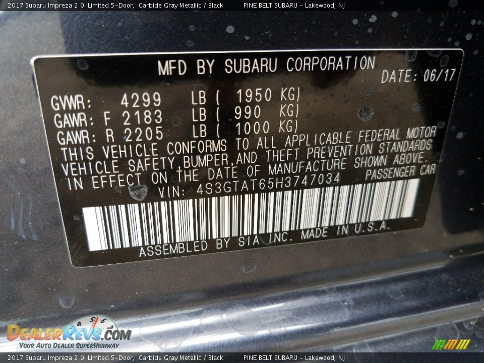 2017 Subaru Impreza 2.0i Limited 5-Door Carbide Gray Metallic / Black Photo #9