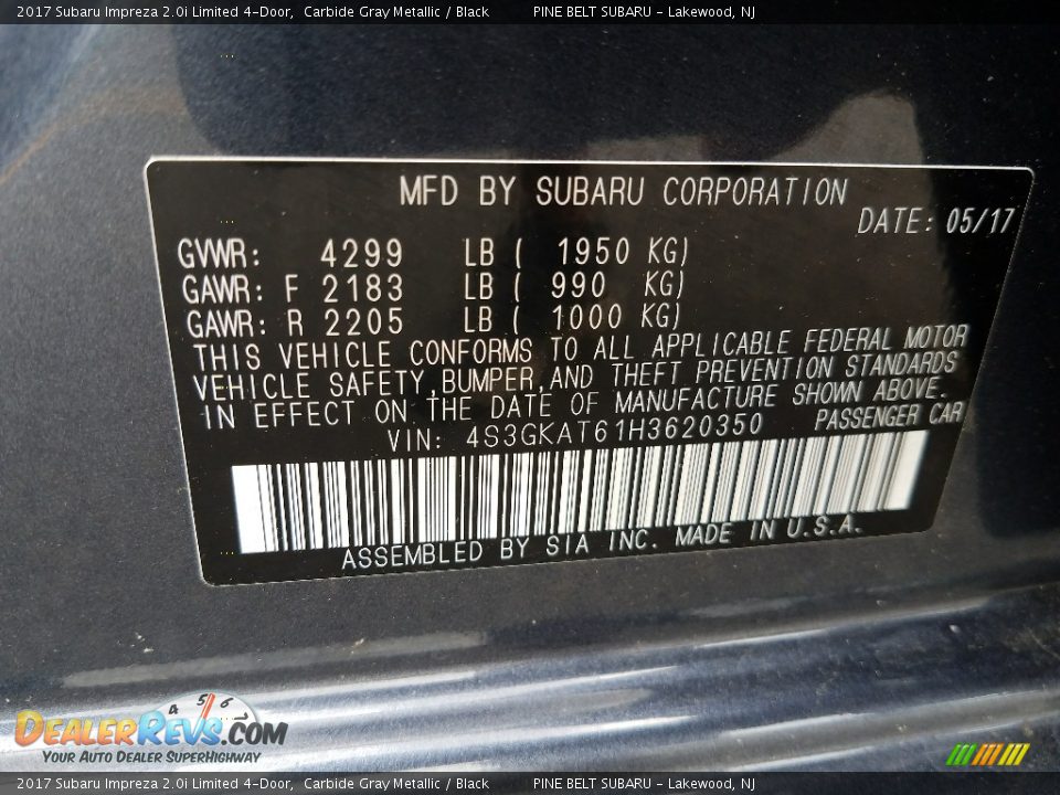 2017 Subaru Impreza 2.0i Limited 4-Door Carbide Gray Metallic / Black Photo #9