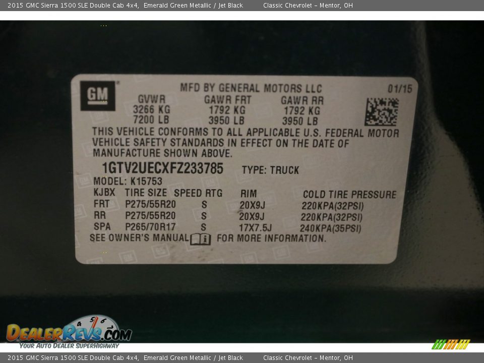 2015 GMC Sierra 1500 SLE Double Cab 4x4 Emerald Green Metallic / Jet Black Photo #20