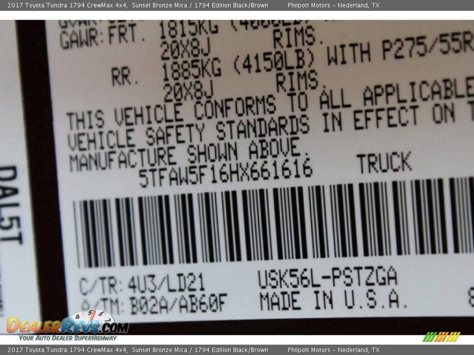 2017 Toyota Tundra 1794 CrewMax 4x4 Sunset Bronze Mica / 1794 Edition Black/Brown Photo #27