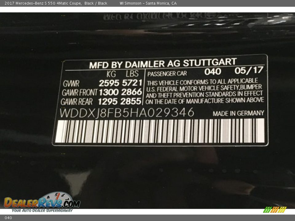 Mercedes-Benz Color Code 040 Black