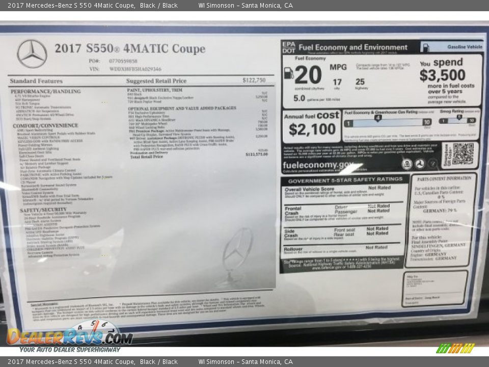 2017 Mercedes-Benz S 550 4Matic Coupe Window Sticker Photo #11