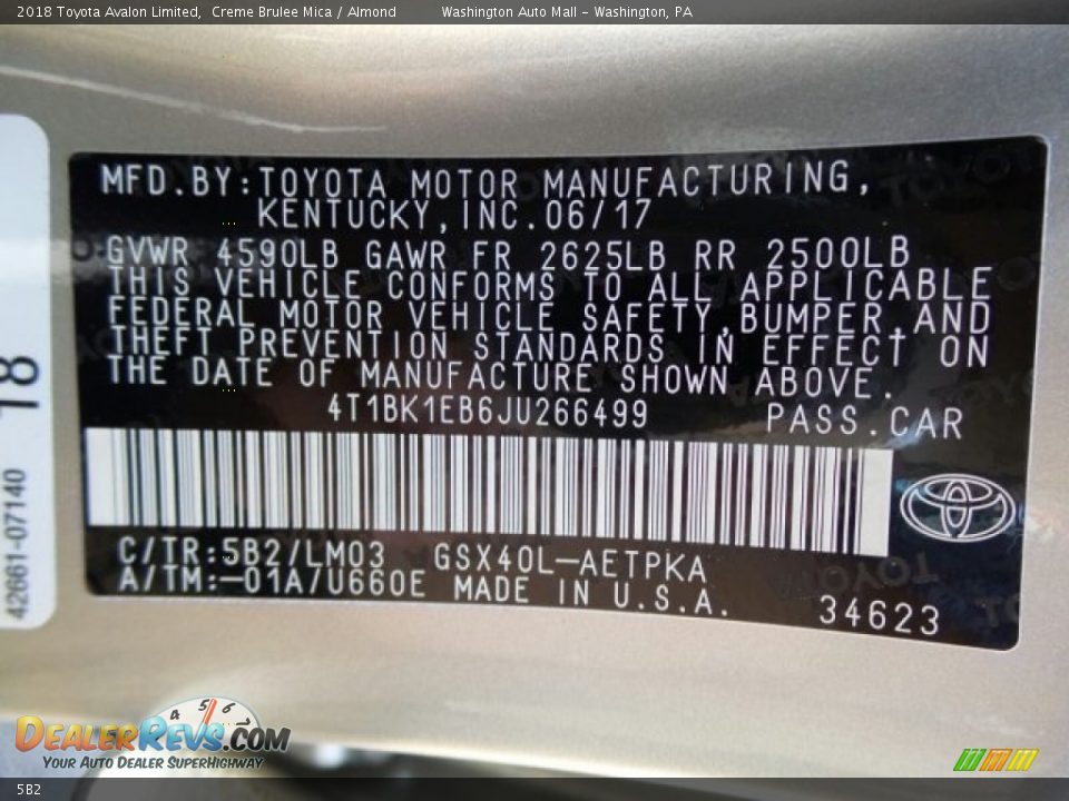 Toyota Color Code 5B2 Creme Brulee Mica