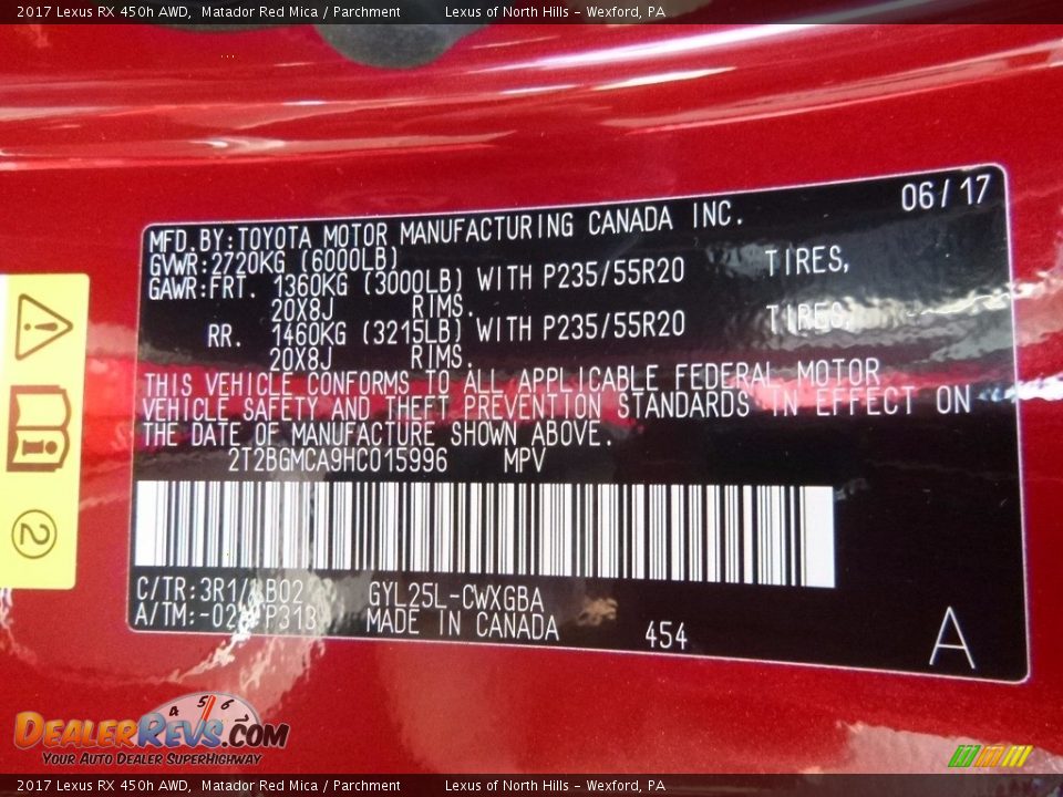 2017 Lexus RX 450h AWD Matador Red Mica / Parchment Photo #11