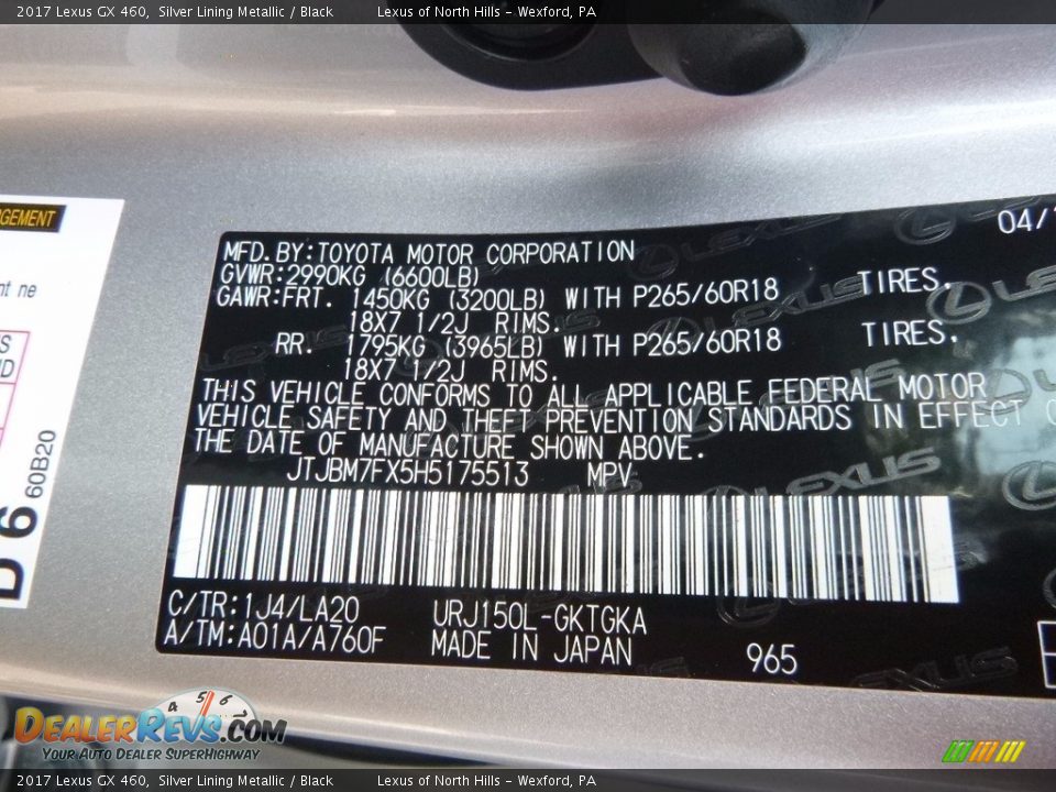 2017 Lexus GX 460 Silver Lining Metallic / Black Photo #11