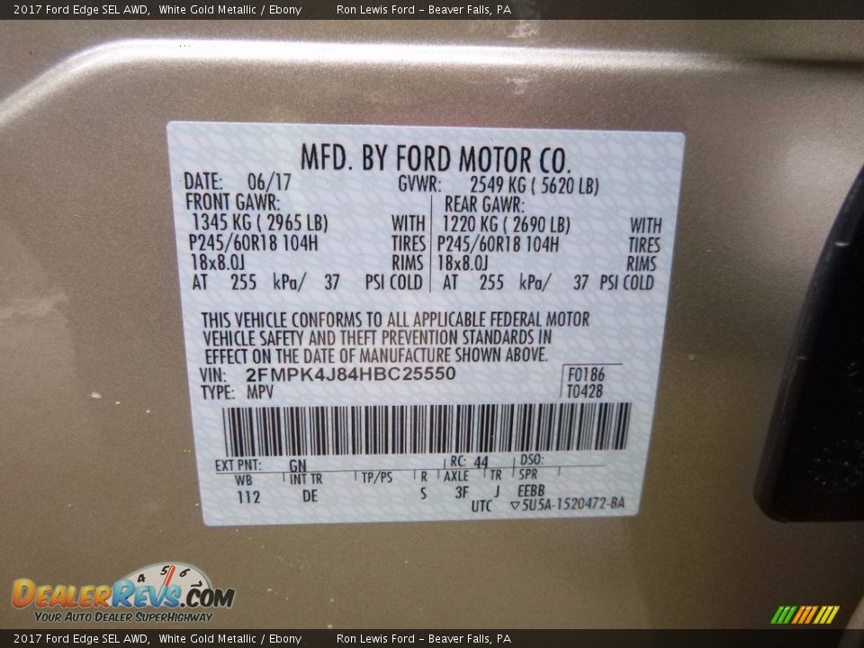 2017 Ford Edge SEL AWD White Gold Metallic / Ebony Photo #15