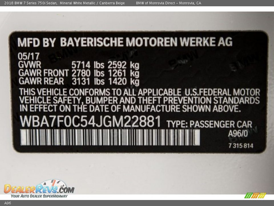 BMW Color Code A96 Mineral White Metallic