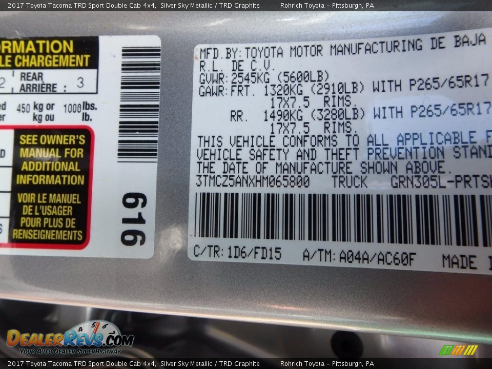 2017 Toyota Tacoma TRD Sport Double Cab 4x4 Silver Sky Metallic / TRD Graphite Photo #27