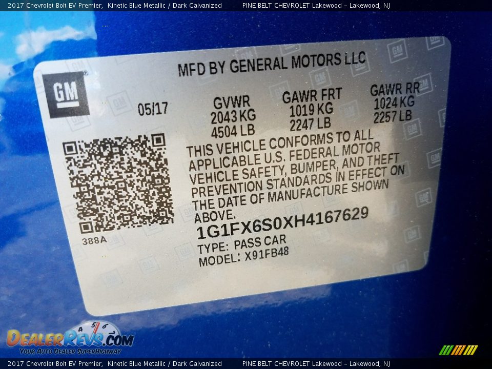 2017 Chevrolet Bolt EV Premier Kinetic Blue Metallic / Dark Galvanized Photo #10