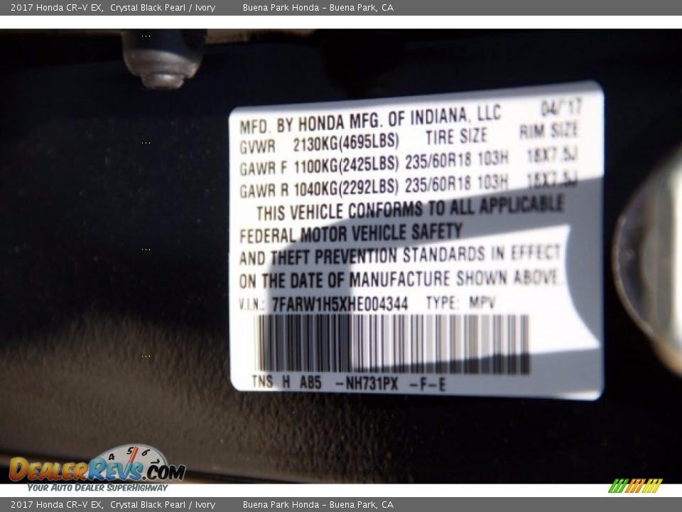 2017 Honda CR-V EX Crystal Black Pearl / Ivory Photo #19