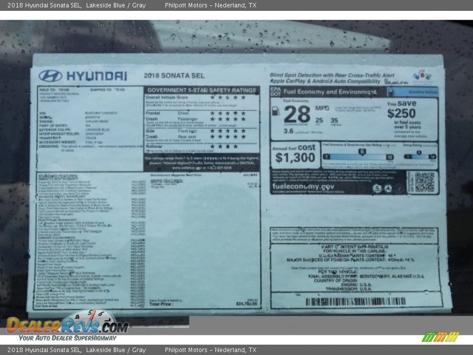 2018 Hyundai Sonata SEL Window Sticker Photo #5