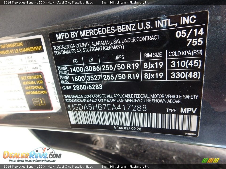 2014 Mercedes-Benz ML 350 4Matic Steel Grey Metallic / Black Photo #23