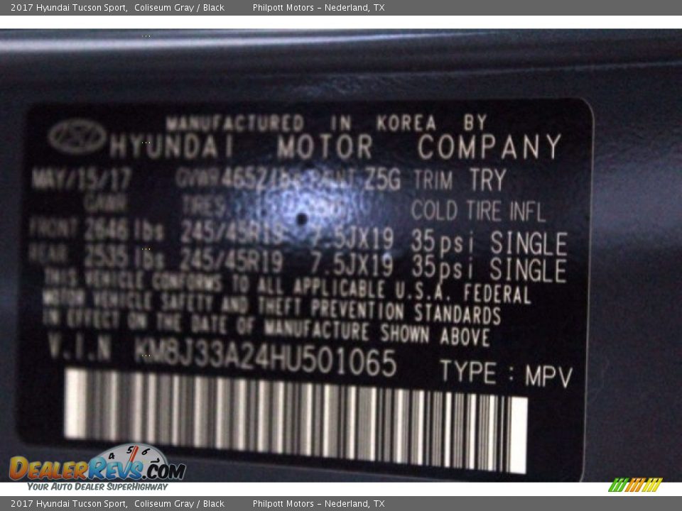 2017 Hyundai Tucson Sport Coliseum Gray / Black Photo #30