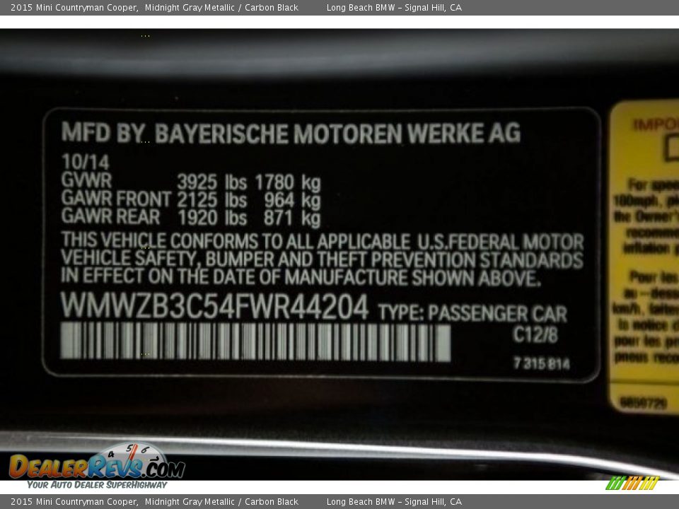 2015 Mini Countryman Cooper Midnight Gray Metallic / Carbon Black Photo #18