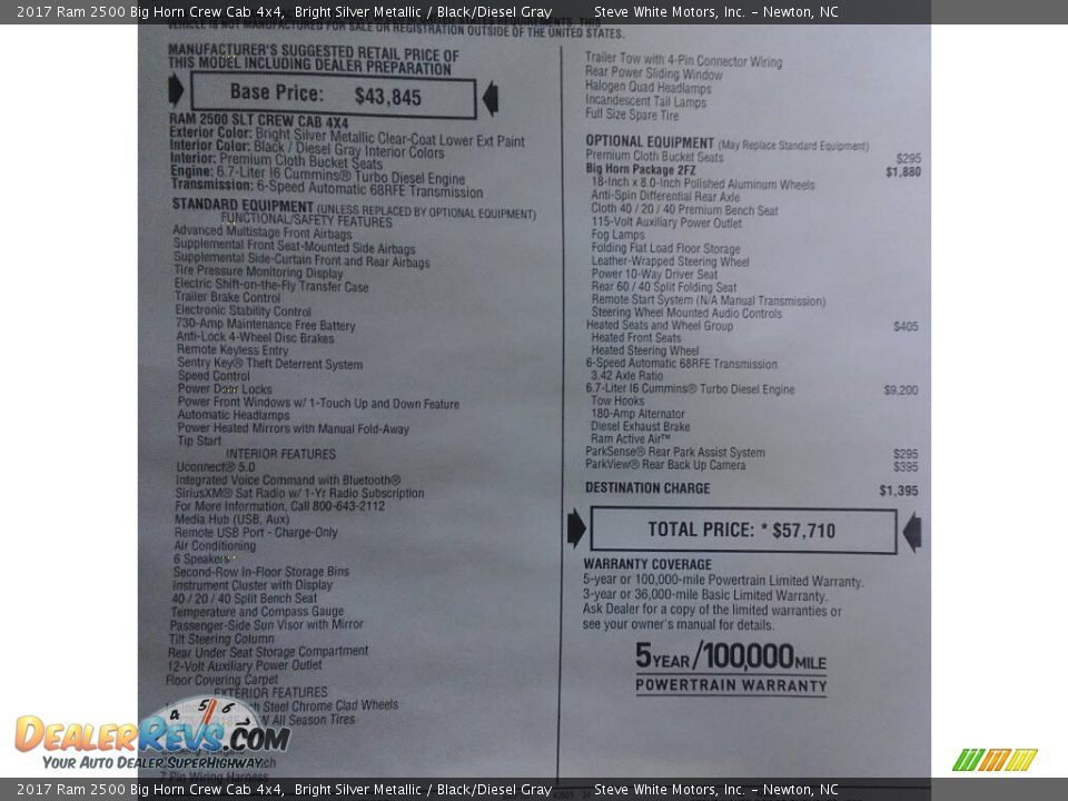 2017 Ram 2500 Big Horn Crew Cab 4x4 Bright Silver Metallic / Black/Diesel Gray Photo #30