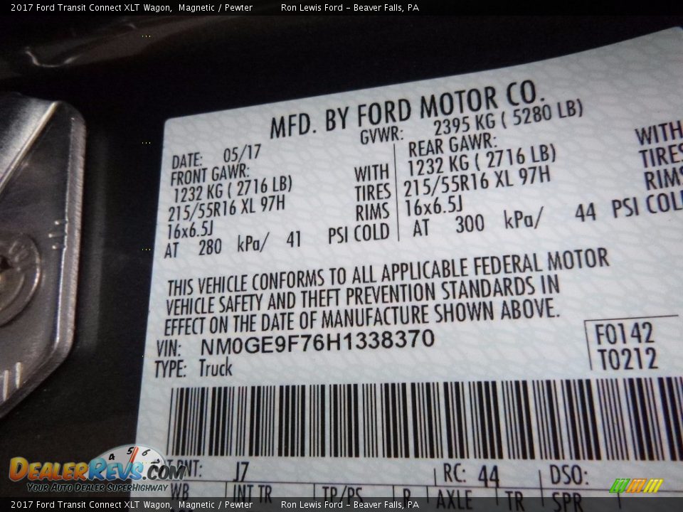 2017 Ford Transit Connect XLT Wagon Magnetic / Pewter Photo #16