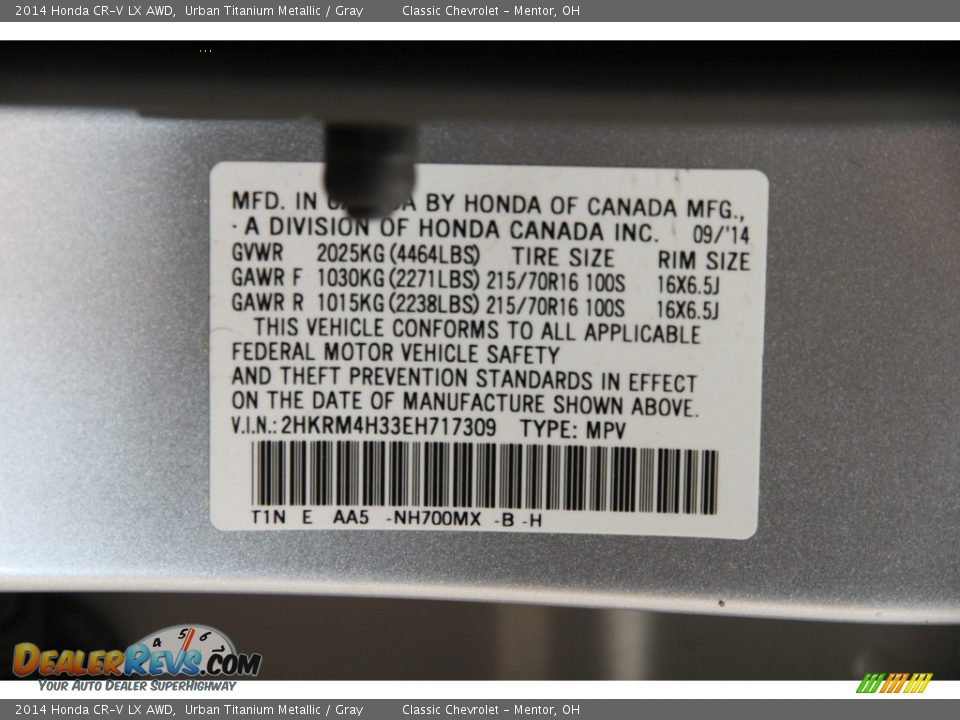 2014 Honda CR-V LX AWD Urban Titanium Metallic / Gray Photo #21