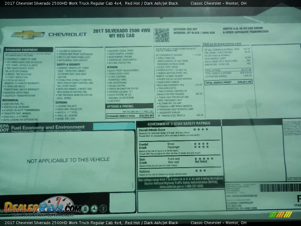 2017 Chevrolet Silverado 2500HD Work Truck Regular Cab 4x4 Red Hot / Dark Ash/Jet Black Photo #4