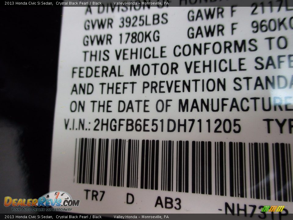 2013 Honda Civic Si Sedan Crystal Black Pearl / Black Photo #19