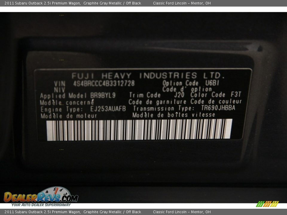 2011 Subaru Outback 2.5i Premium Wagon Graphite Gray Metallic / Off Black Photo #23