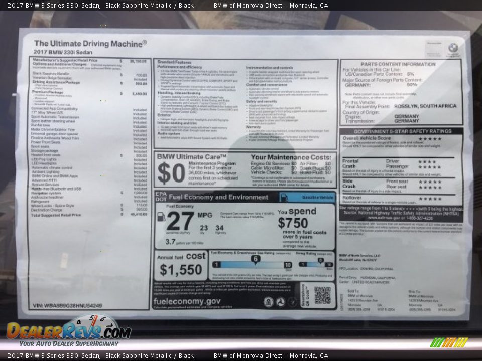 2017 BMW 3 Series 330i Sedan Black Sapphire Metallic / Black Photo #10