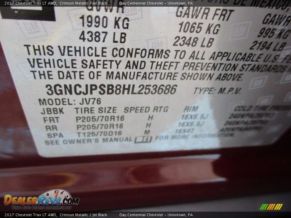 2017 Chevrolet Trax LT AWD Crimson Metallic / Jet Black Photo #19