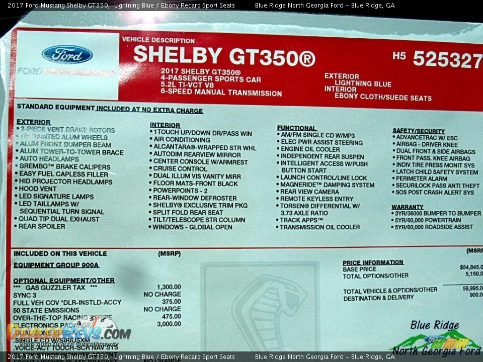 2017 Ford Mustang Shelby GT350 Lightning Blue / Ebony Recaro Sport Seats Photo #27