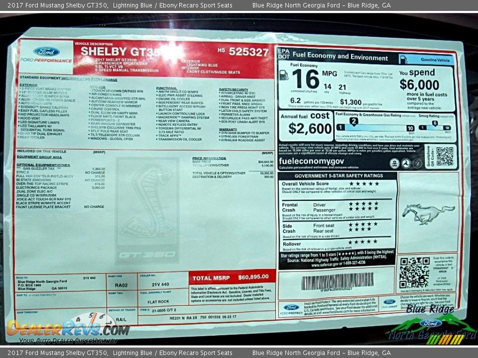 2017 Ford Mustang Shelby GT350 Lightning Blue / Ebony Recaro Sport Seats Photo #28