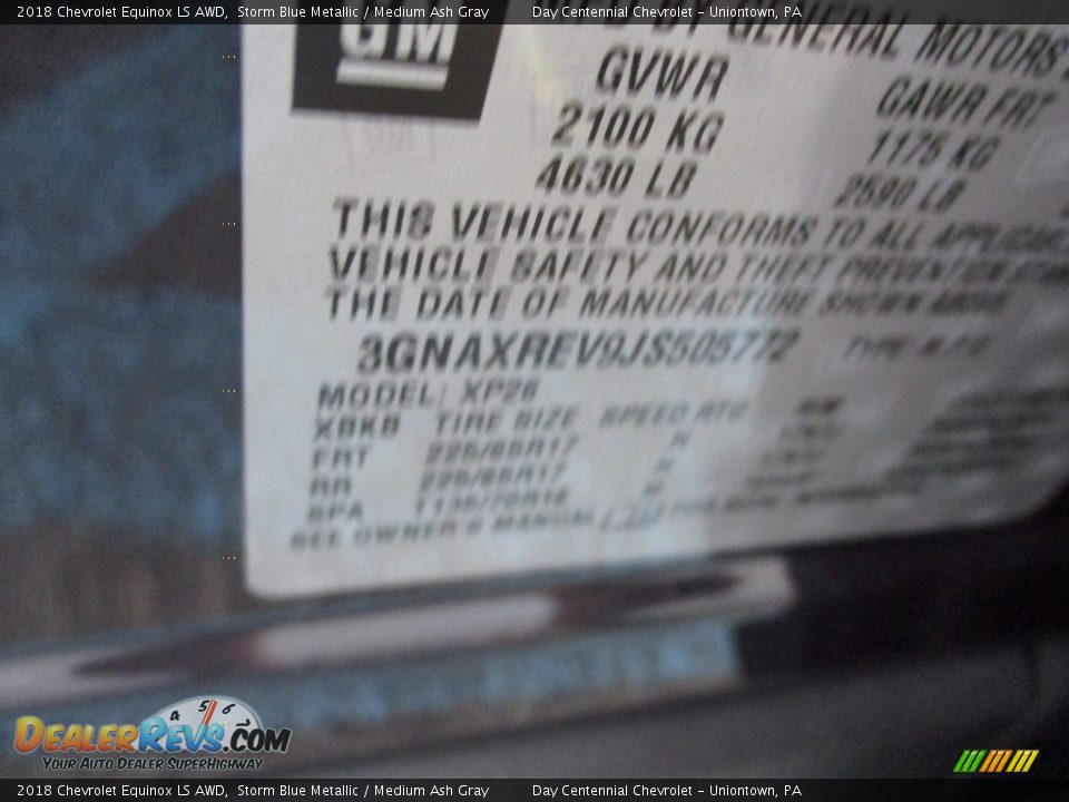 2018 Chevrolet Equinox LS AWD Storm Blue Metallic / Medium Ash Gray Photo #19