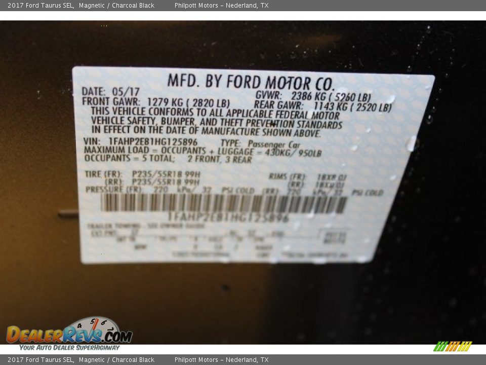 2017 Ford Taurus SEL Magnetic / Charcoal Black Photo #31