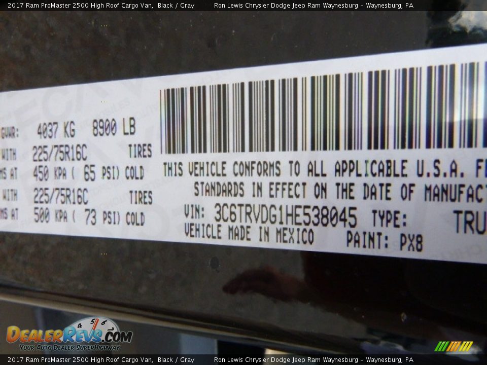 2017 Ram ProMaster 2500 High Roof Cargo Van Black / Gray Photo #16