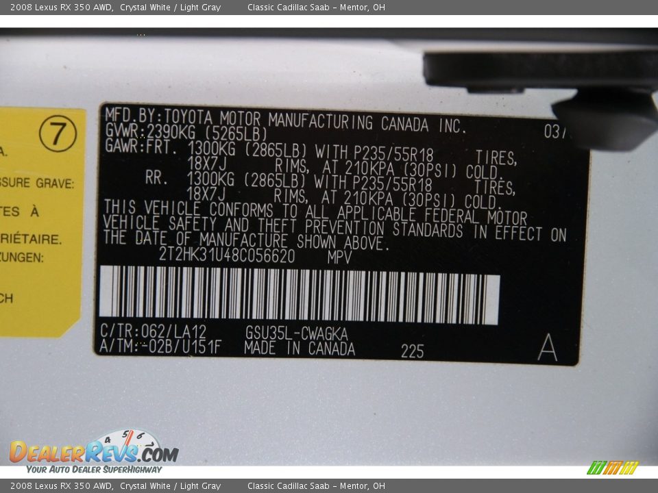 2008 Lexus RX 350 AWD Crystal White / Light Gray Photo #24