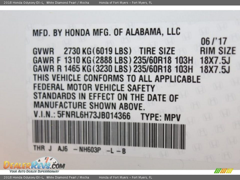 2018 Honda Odyssey EX-L White Diamond Pearl / Mocha Photo #29