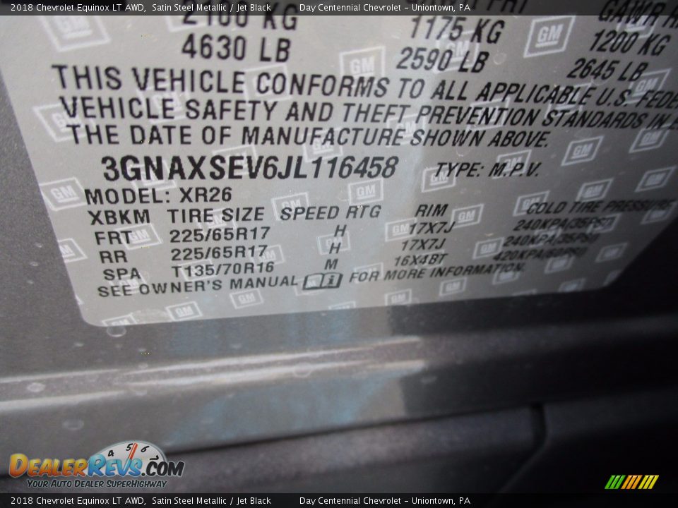 2018 Chevrolet Equinox LT AWD Satin Steel Metallic / Jet Black Photo #19