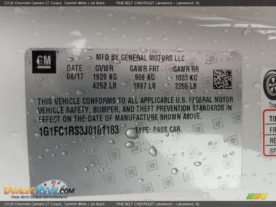 2018 Chevrolet Camaro LT Coupe Summit White / Jet Black Photo #10