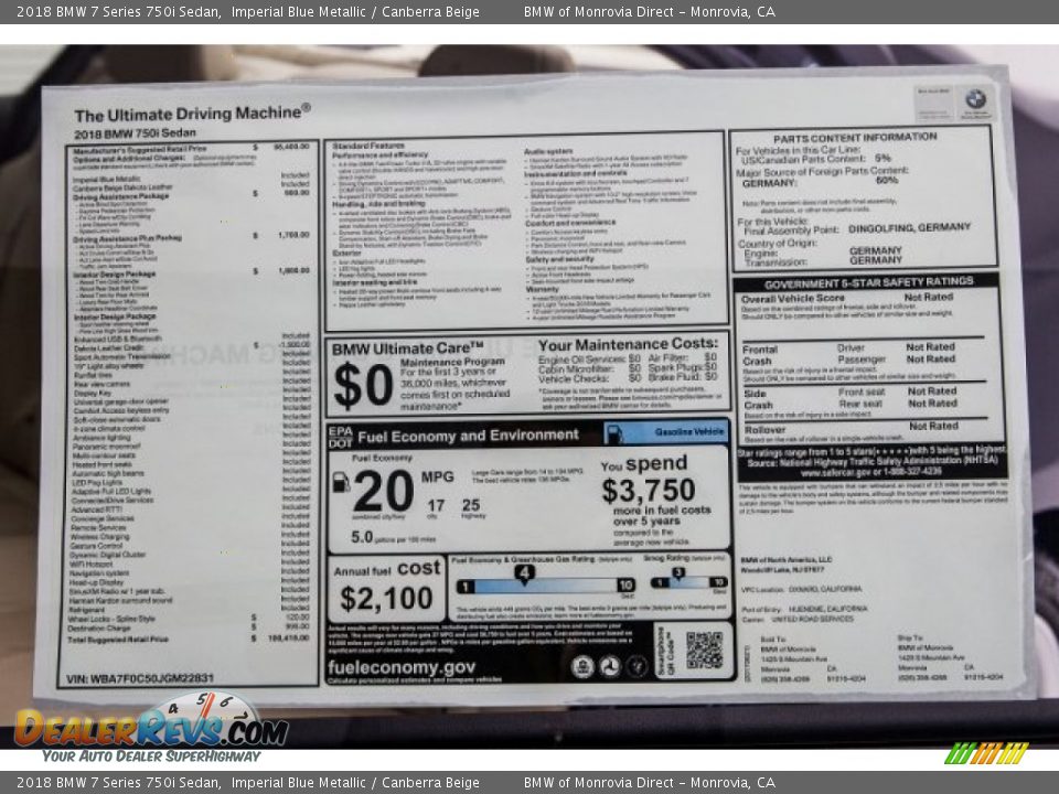 2018 BMW 7 Series 750i Sedan Imperial Blue Metallic / Canberra Beige Photo #10