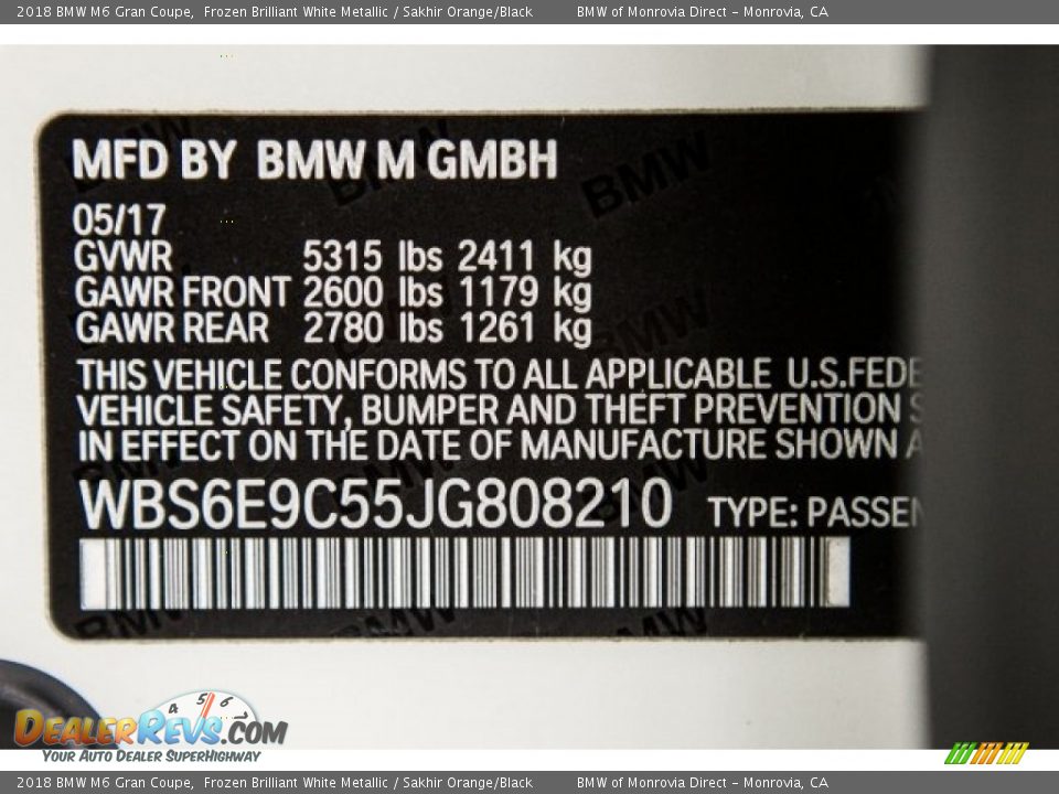 2018 BMW M6 Gran Coupe Frozen Brilliant White Metallic / Sakhir Orange/Black Photo #11