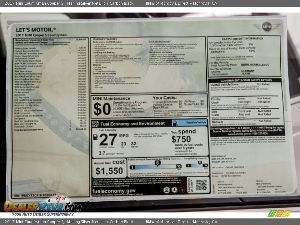 2017 Mini Countryman Cooper S Melting Silver Metallic / Carbon Black Photo #10
