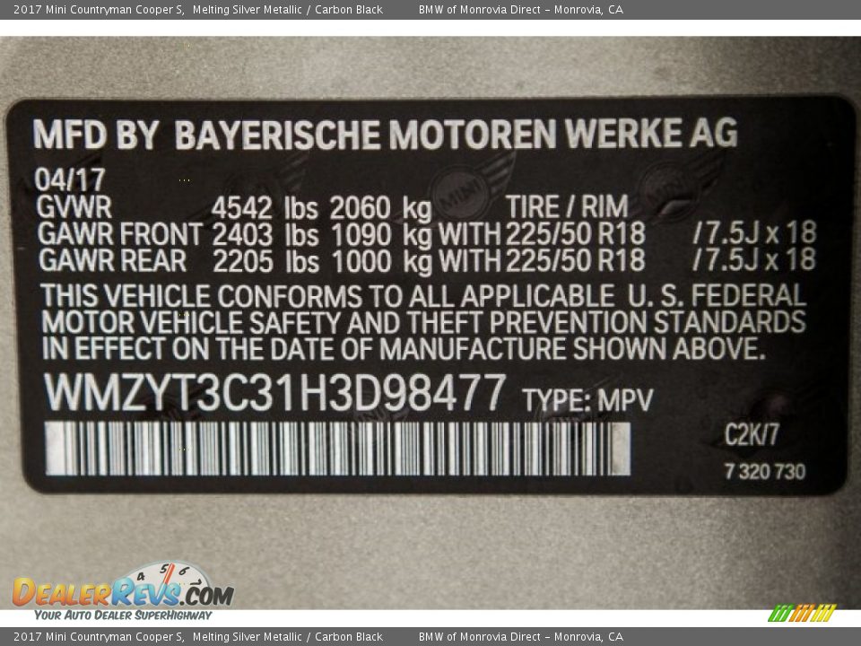 2017 Mini Countryman Cooper S Melting Silver Metallic / Carbon Black Photo #11