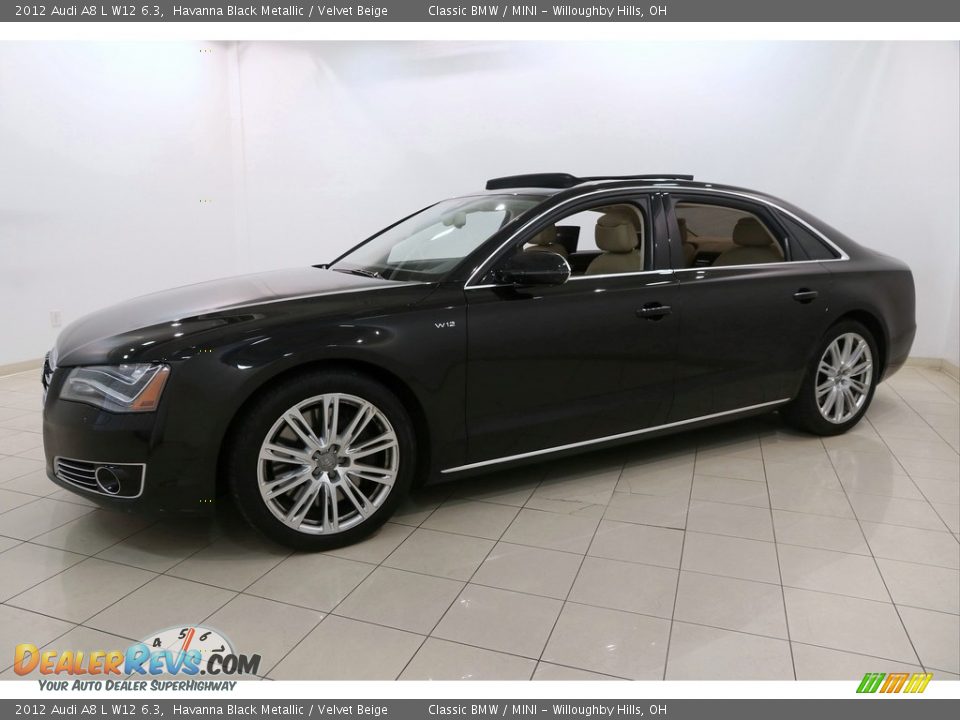 2012 Audi A8 L W12 6.3 Havanna Black Metallic / Velvet Beige Photo #3