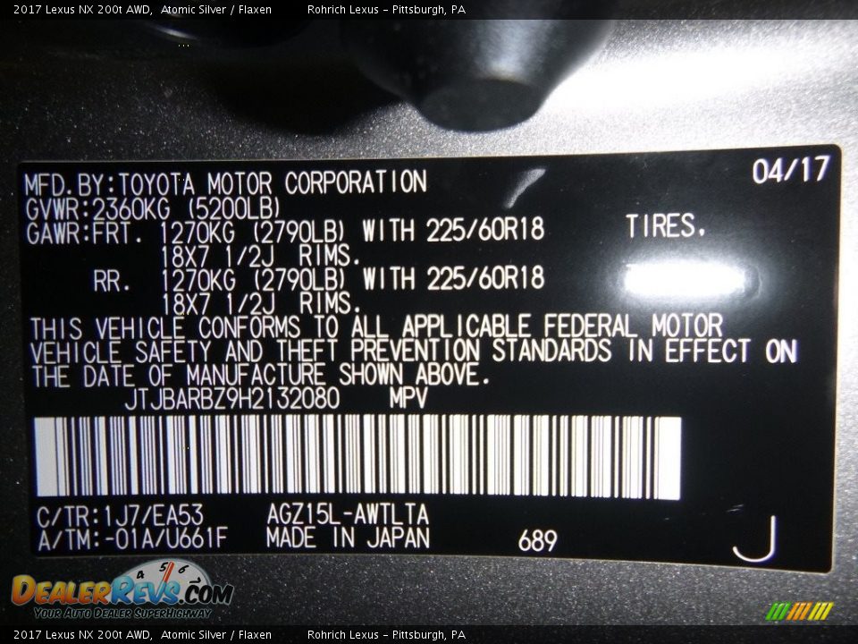 2017 Lexus NX 200t AWD Atomic Silver / Flaxen Photo #10